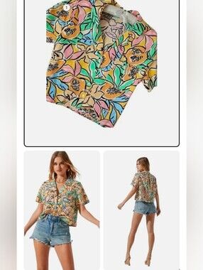 Astr Multicolor Yellow Floral Button-Front Crop Shirt